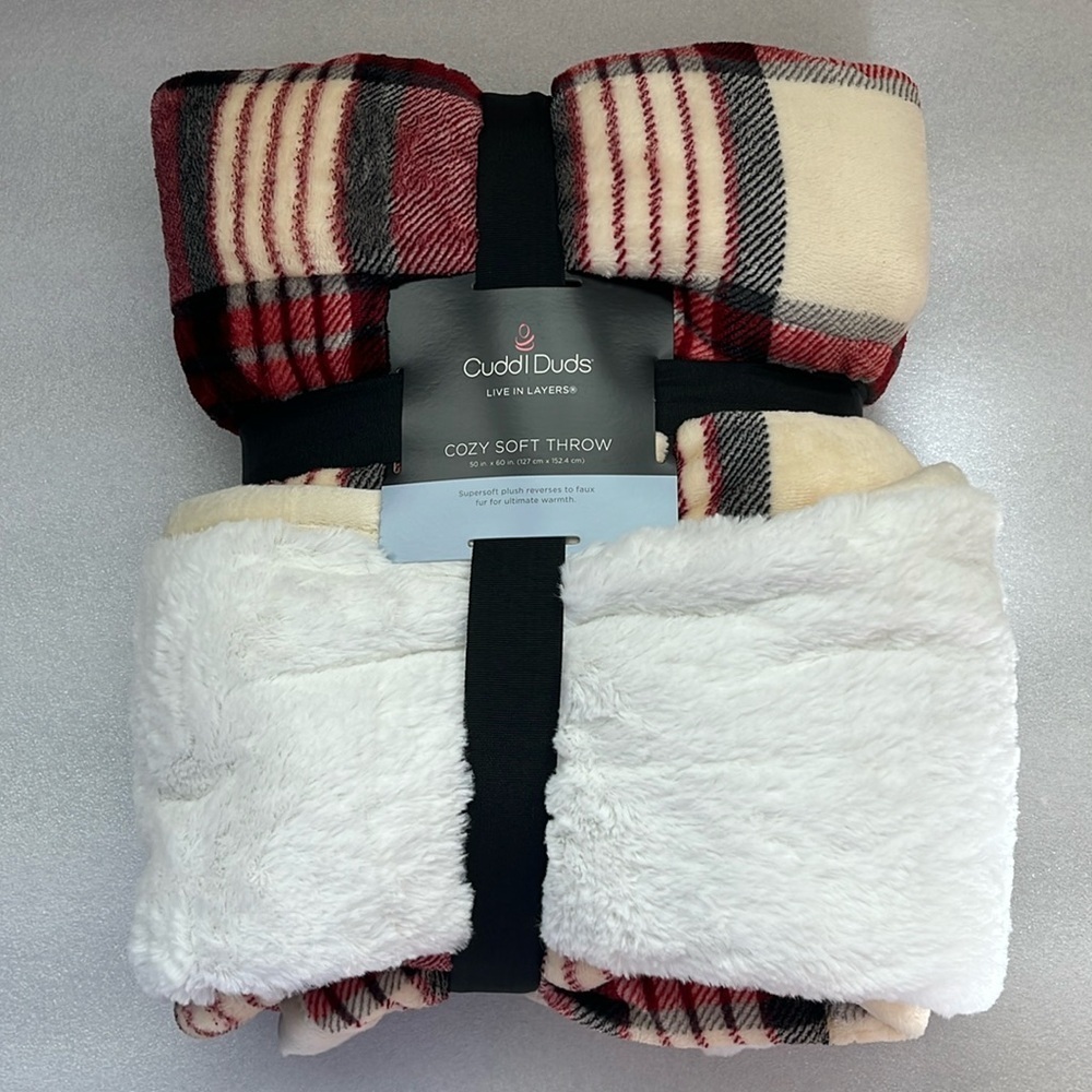 🆕 Cuddl Dud Live in Layers Cozy Soft Plush Throw Reversible Faux Fur 50”x60”
